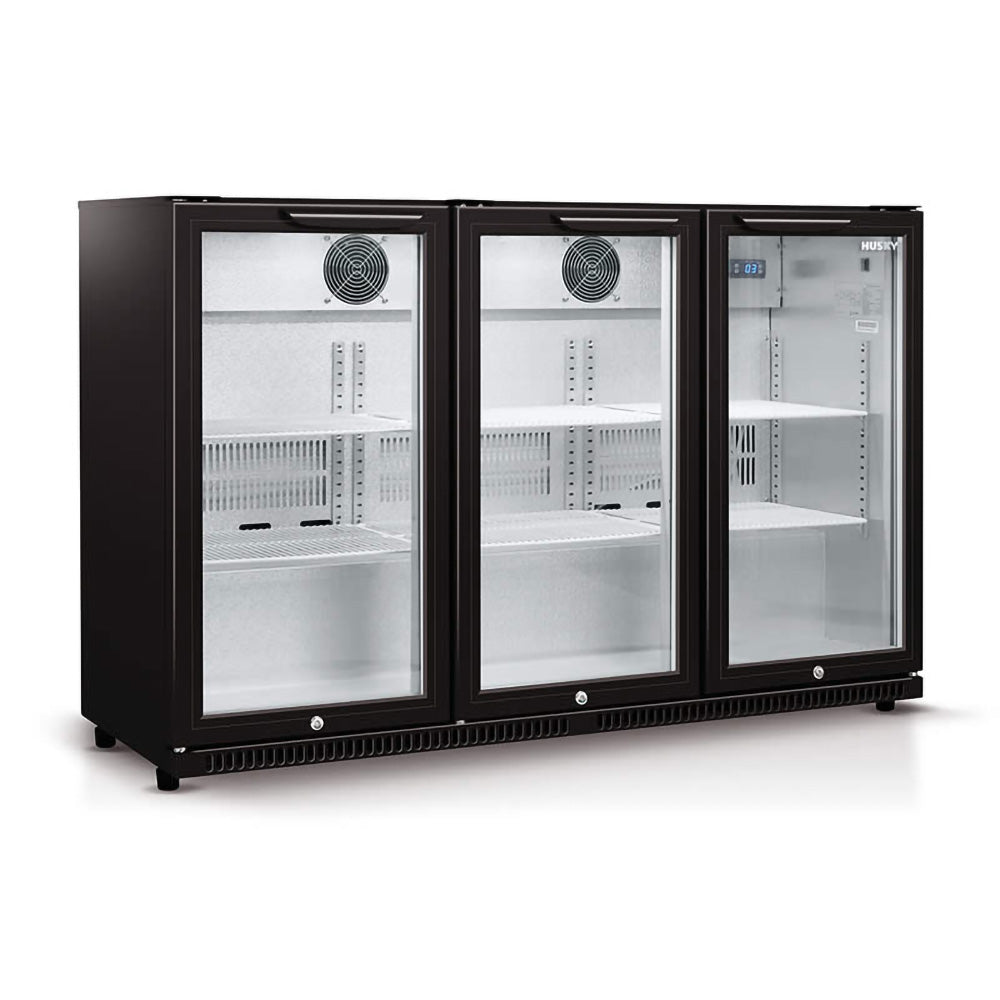 Husky 3-Door 307L Black Glass Door Alfresco Bar Fridge