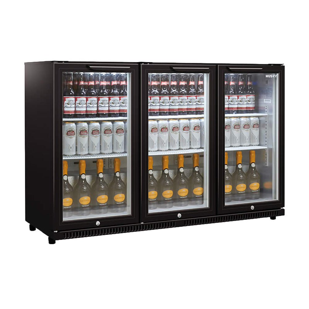 Husky 3-Door 307L Black Glass Door Alfresco Bar Fridge