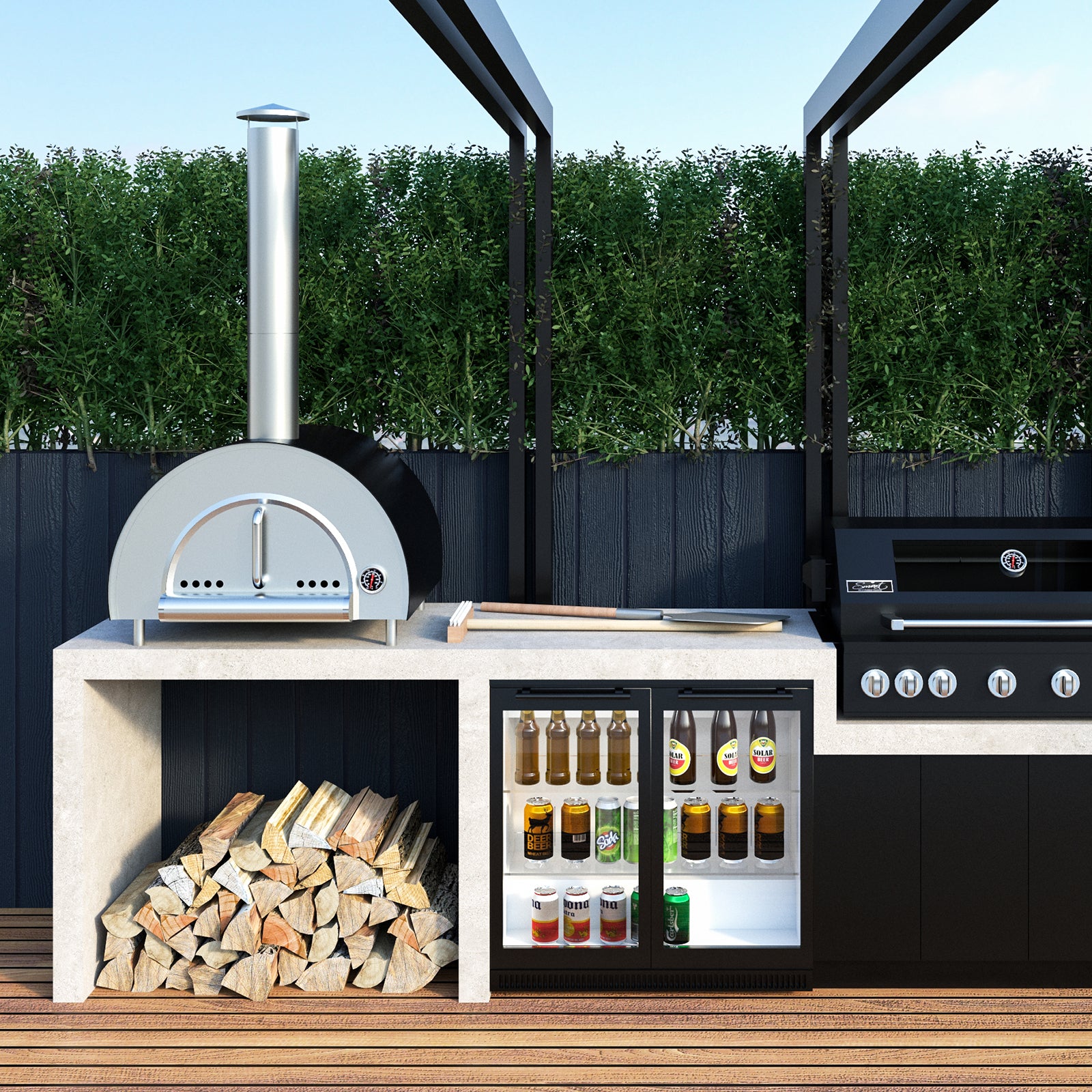 Smart Built-In Wood Fired Pizza Oven in Black & Stainless Steel Finish