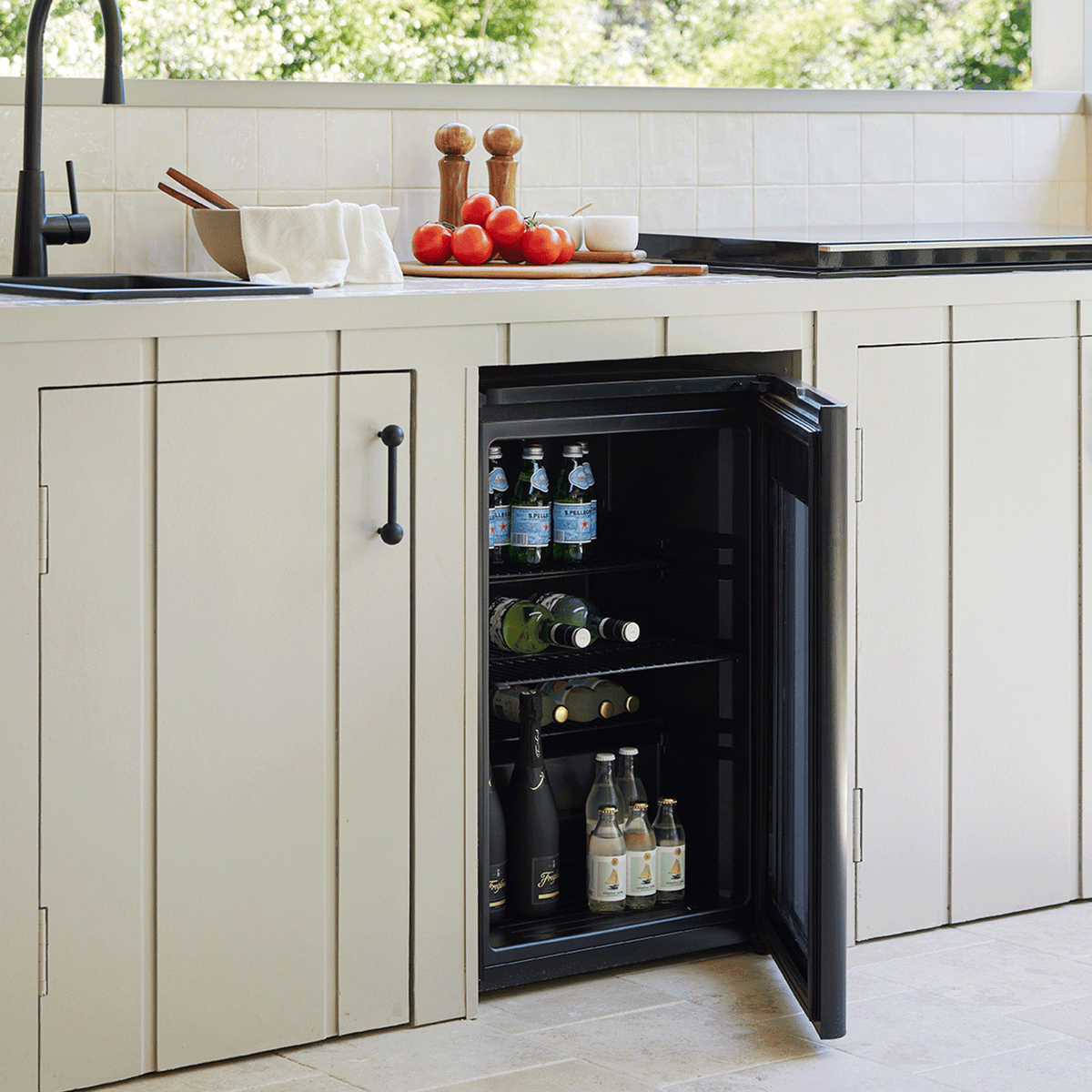 Artusi ABC1B single-door beverage centre - under-bench installation with door open