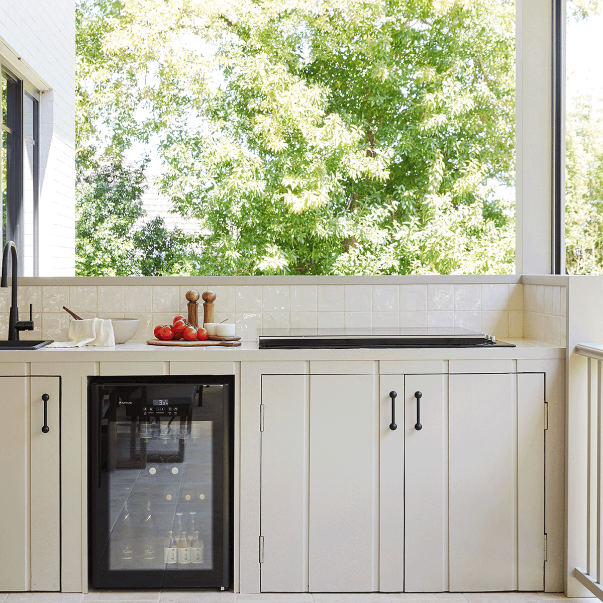 Artusi ABC1B single-door beverage centre - installed beneath an outdoor kitchen benchtop