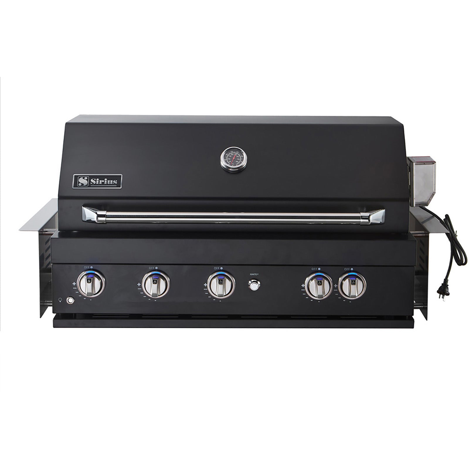 Bundle Sirius Built-In Black BBQ with 1200mm Rangehood and Husky 1-Door 118L Black Glass Door Alfresco Bar Fridge