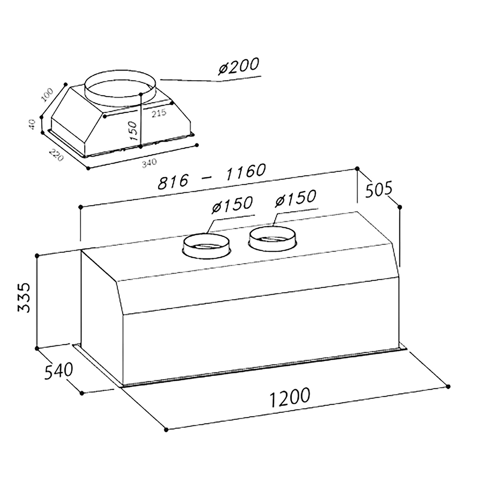 Sirius 1200mm Indoor/Outdoor Undermount Rangehood