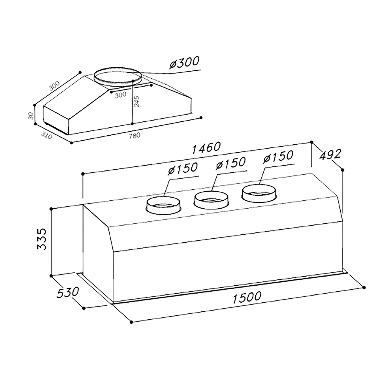 Sirius 1500mm Indoor/Outdoor Undermount Rangehood