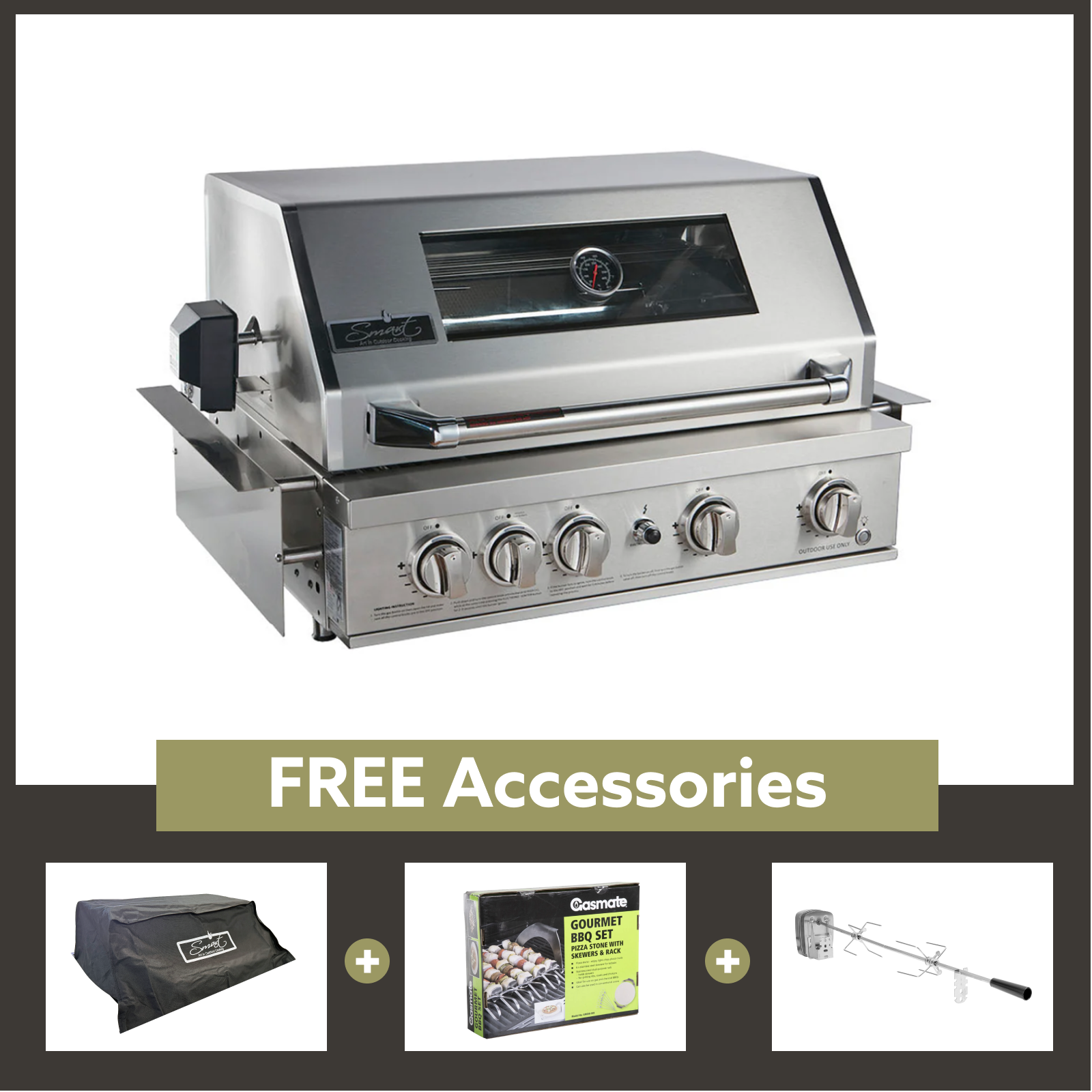 Smart 4 Burner Built-In Gas BBQ With Rotisserie & Rear Infrared Burner In Stainless Steel