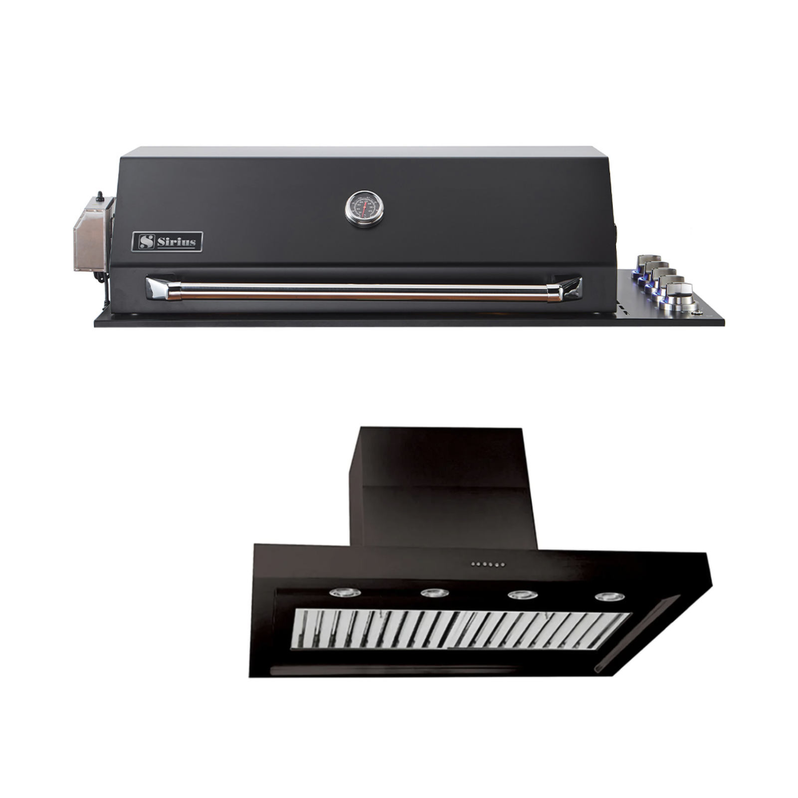 Bundle Sirius Drop-In Black 5 Burner BBQ with 1200mm Alfresco Rangehood