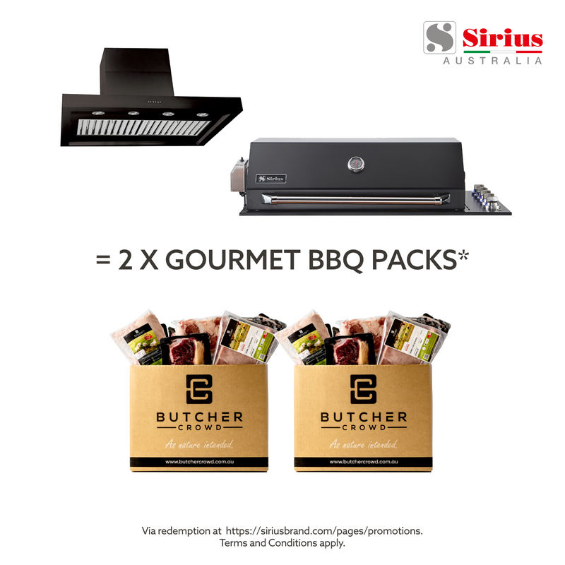 Bundle Sirius Drop-In Black 5 Burner BBQ with 1200mm Alfresco Rangehood