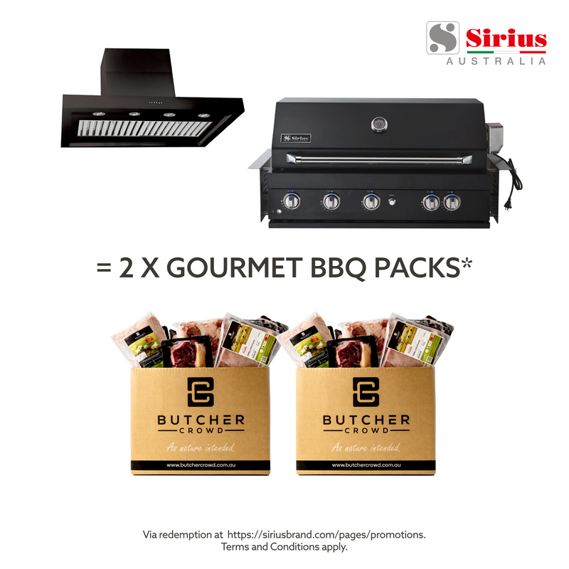 Bundle Sirius Built-In Black 5 Burner BBQ with 1200mm Alfresco Rangehood