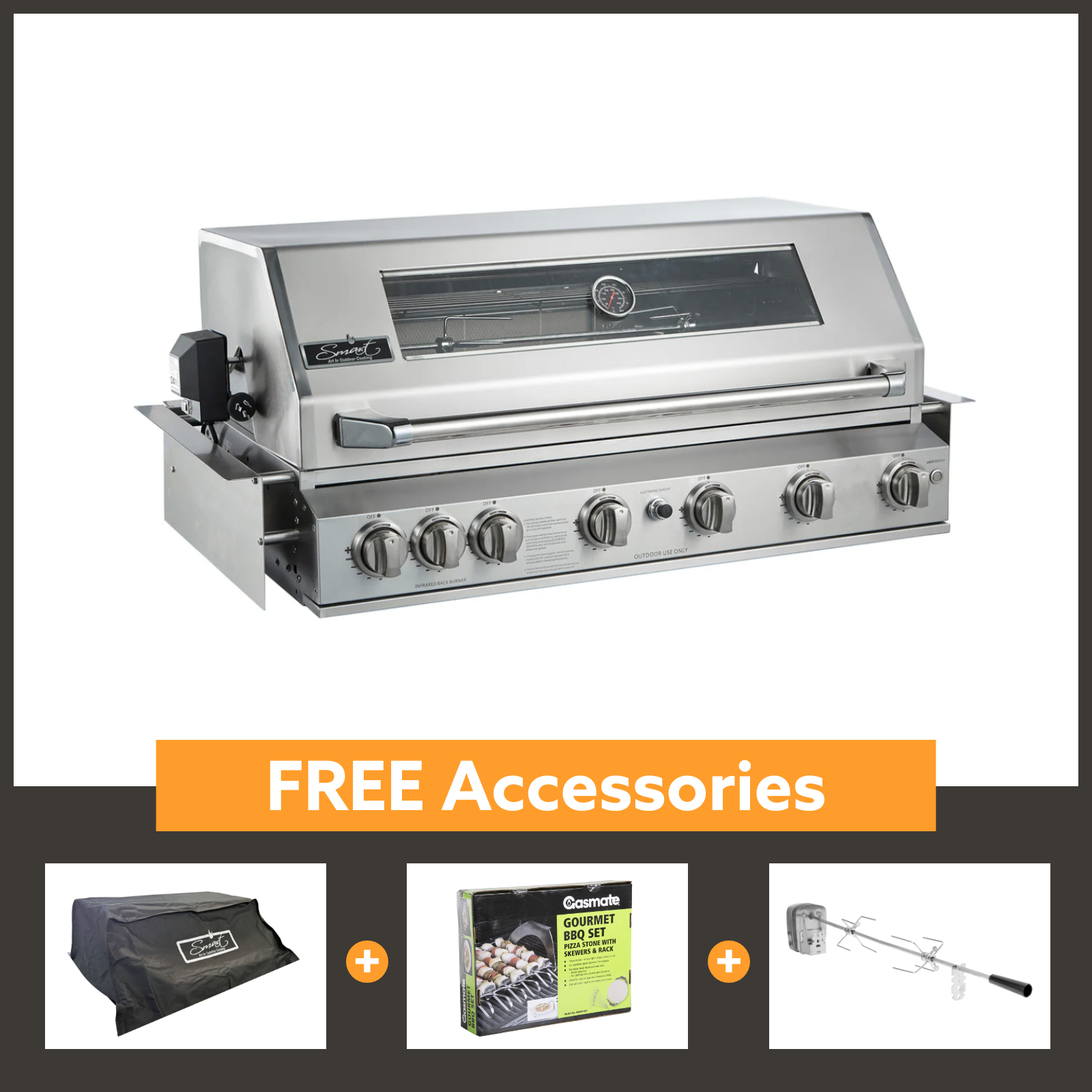 Smart 6 Burner Built-In Gas BBQ With Rotisserie & Rear Infrared Burner