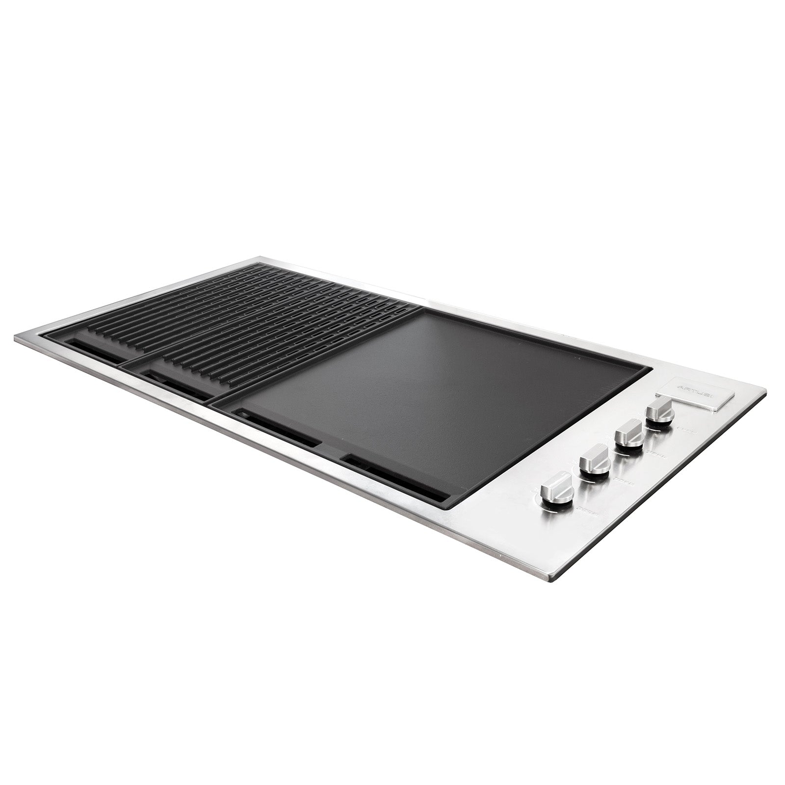 Bundle Artusi Stainless Steel Flat Lid BBQ & Gasmate Double Door Fridge 228L with Gasmate 120cm Rangehood