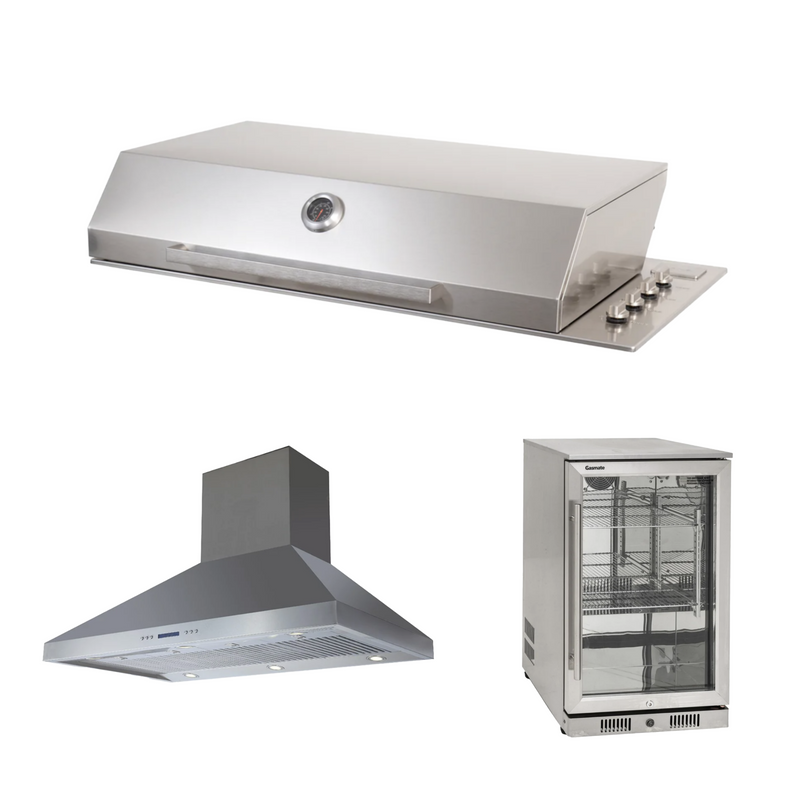 Bundle Artusi Stainless Steel Roasting Hood & Gasmate Single Door Bar Fridge 118L with Gasmate 120cm Rangehood