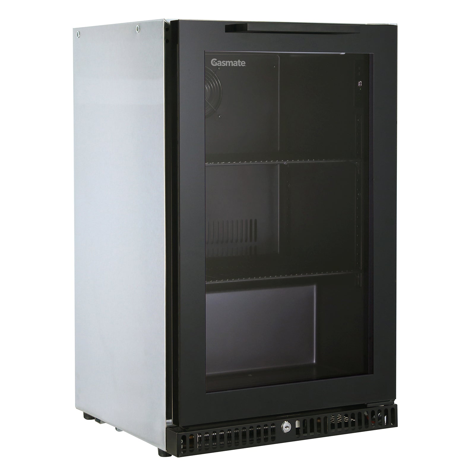 Gasmate Premium 1-Door 97L Glass Door Bar Fridge with Black Interior