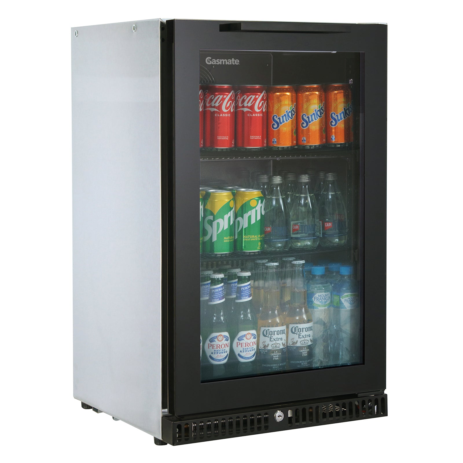 Gasmate Premium 1-Door 97L Glass Door Bar Fridge with Black Interior