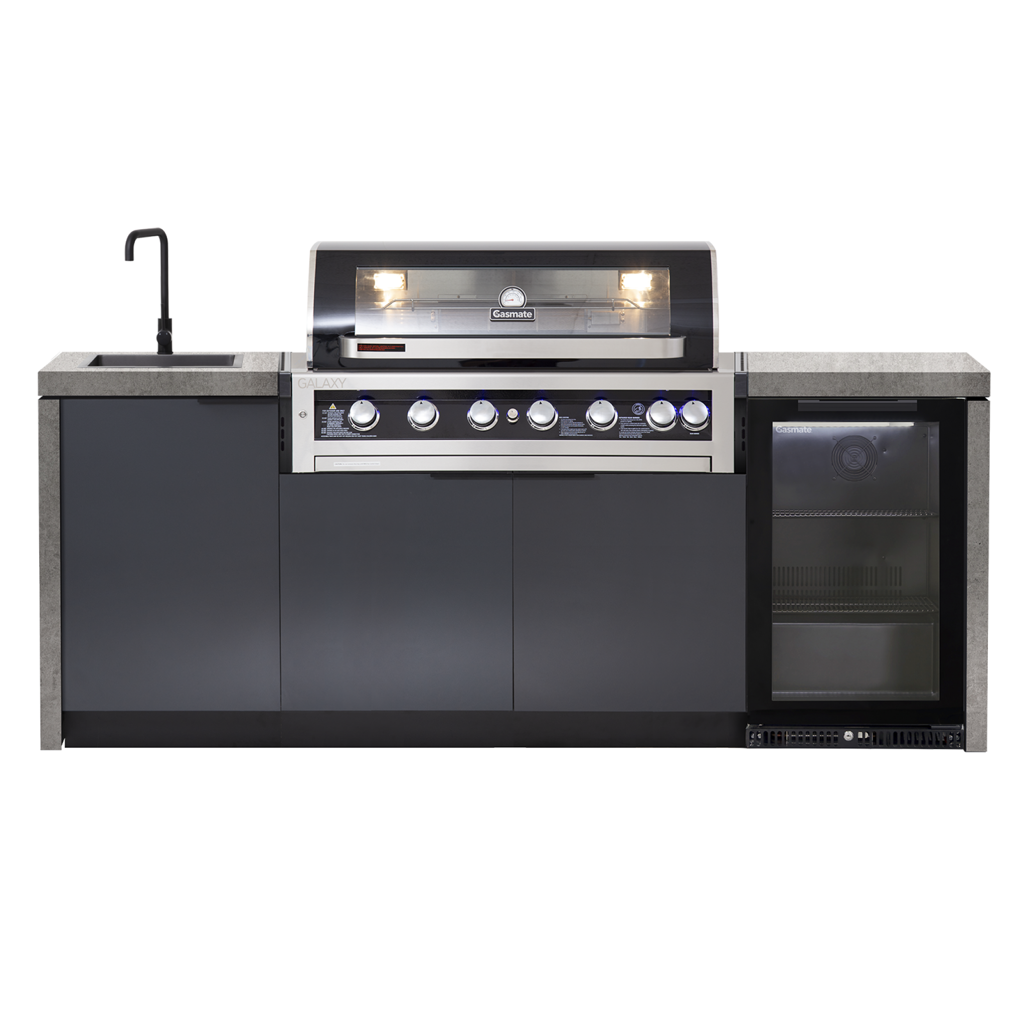 Cabinex Galaxy Black (Classic) 6 Burner Outdoor Kitchen Package with Porcelain Benchtop - Single Modules