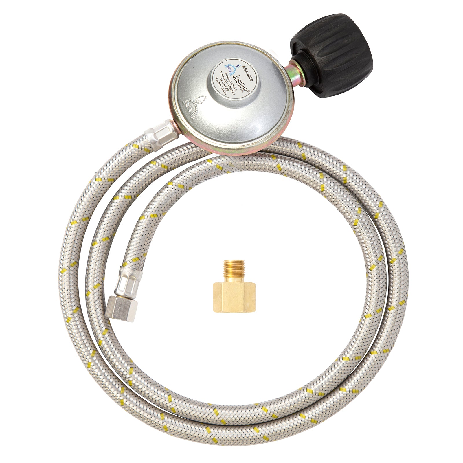 Gasmate LCC27 Safe Lok 2.75kPa Pressure Regulator and Braided Hose 1200mm - 1/4" BSP