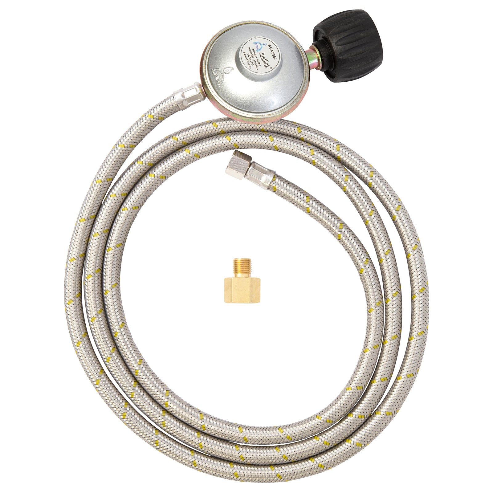 Gasmate LCC27 Safe Lok 2.75kPa Pressure Regulator and Braided Hose 2000mm - 1/4" BSP