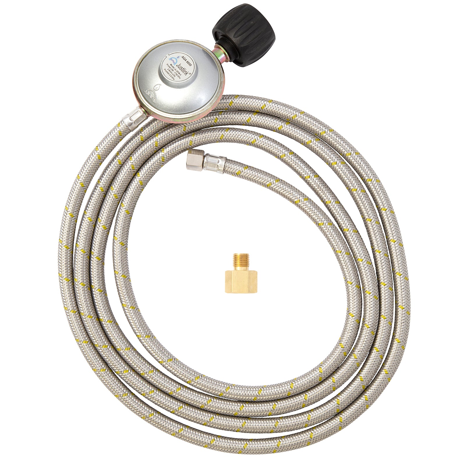 Gasmate LCC27 Safe Lok 2.75kPa Pressure Regulator and Braided Hose 3000mm - 1/4" BSP