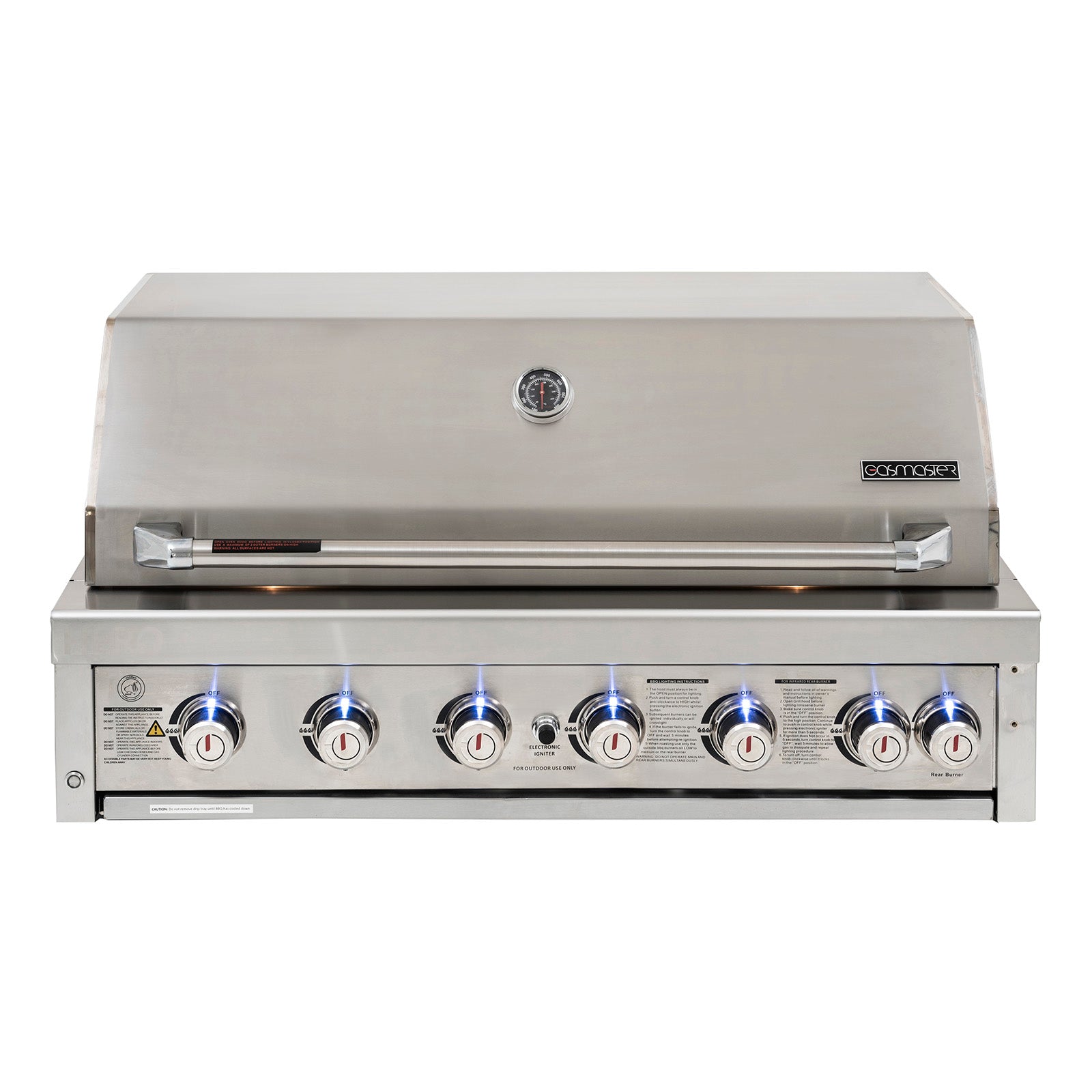 Bundle Gasmaster Hero 6 Burner BBQ & Dual Side Burner & 120cm Rangehood & Gasmate 1 Door 118L Bar Fridge